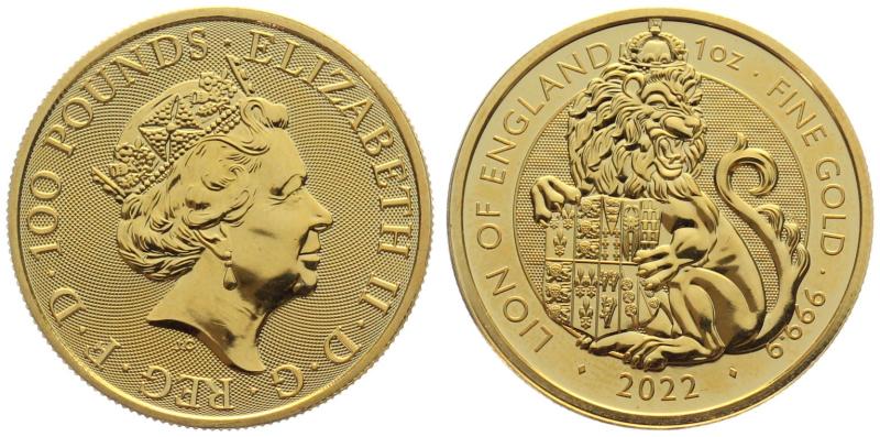 Grossbritannien 100 Pounds 2022 Lion of England - 1 Unze Feingold